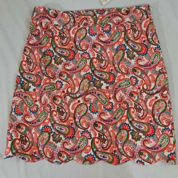 Talbots Orange Paisley Scalloped Hem Pencil Straight Skirt‎ Size 8 Medium - Picture 7 of 9